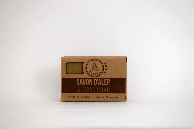 Savon d&#039;Alep parfumé à l&#039;ambre &amp; musc 100g